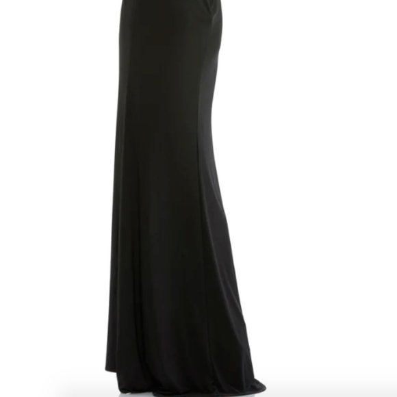 MAC DUGGAL 67848 FAUX WRAP LONG SLEEVE APPLIQUE DETAIL BLACK GOWN sz 10 - Picture 7 of 7